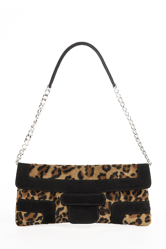 Small dressy baguette bag in animal print and matt black - Worn view